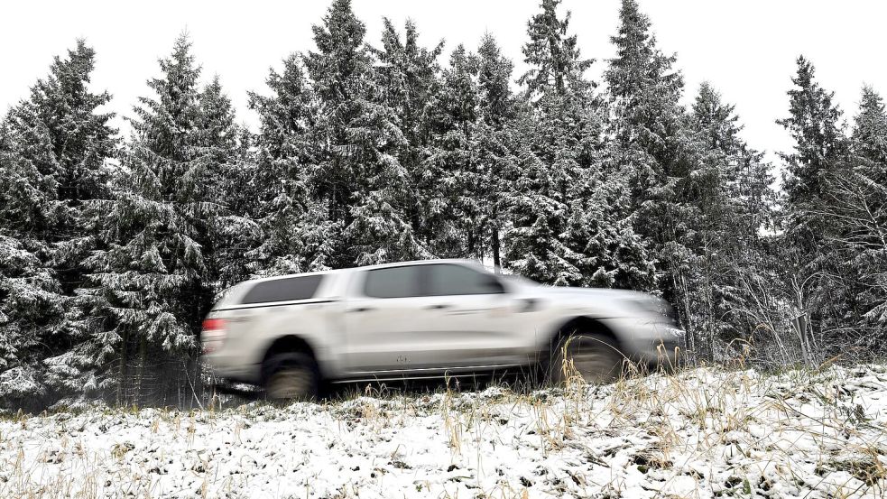Auf dem Kahlen Asten im Sauerland wurden die ersten Tannen mit Schnee bedeckt. Foto: Federico Gambarini