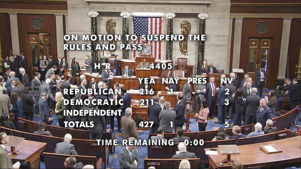 427 der Abgeordneten stimmten für die Veröffentlichung der Akten, nur ein Republikaner votierte mit Nein. Foto: House Television/AP/dpa