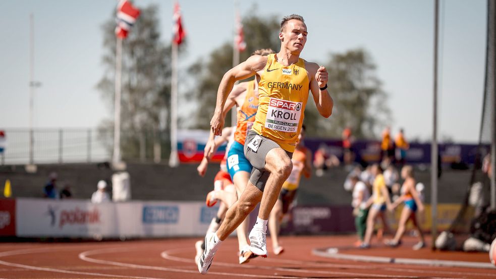 Florian Kroll aus Osnabrück holte mit seinem Team Staffel-Bronze bei der U23-EM 2025 in Bergen. Foto: IMAGO / Beautiful Sports