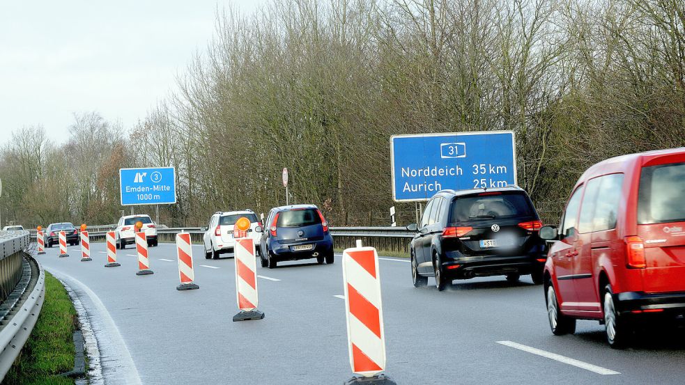 Die Autobahn 31 in Emden zwischen den Anschlussstellen Emden-Mitte und Pewsum ist in Fahrtrichtung Emden-West voll gesperrt. Foto: Archiv