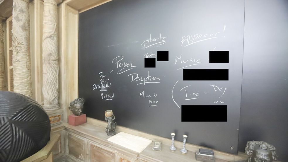 Auf einer Tafel sind die handgeschriebenen Worte „Macht“, „Täuschung“ und „Wahrheit“ zu lesen. Foto: --/House Oversight Comittee/dpa