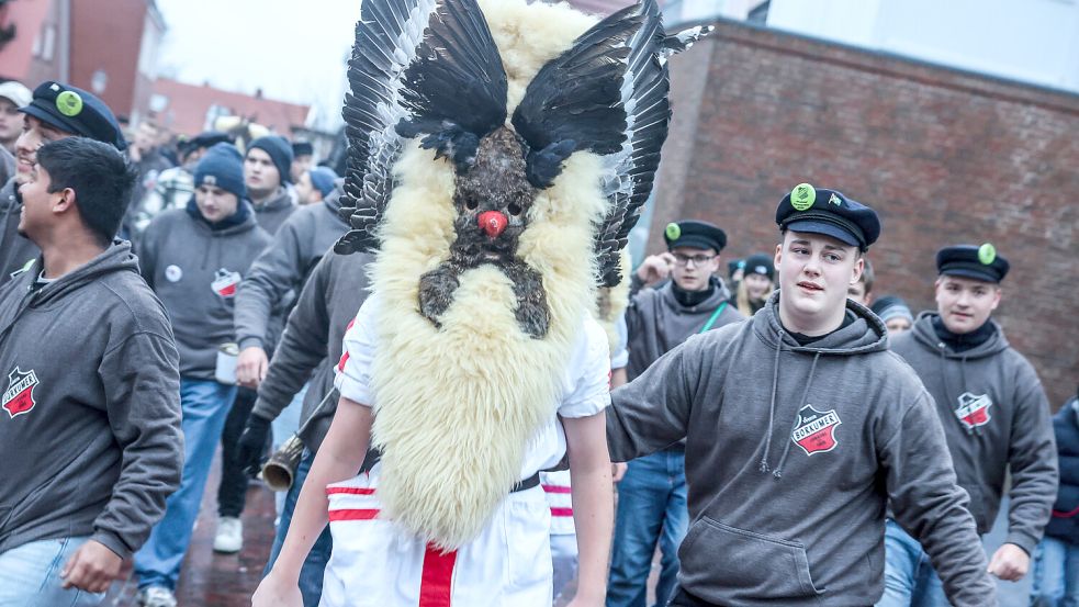Einer der Klaasohms wird im Jahr 2024 von Mitgliedern des Vereins Borkumer Jungens über die Insel geführt. Foto: Hock
