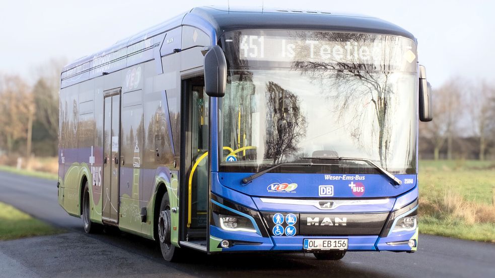 Die beiden neuen Elektrobusse sind auf den Linien von Aurich nach Emden und nach Simonswolde unterwegs. Foto: Landkreis