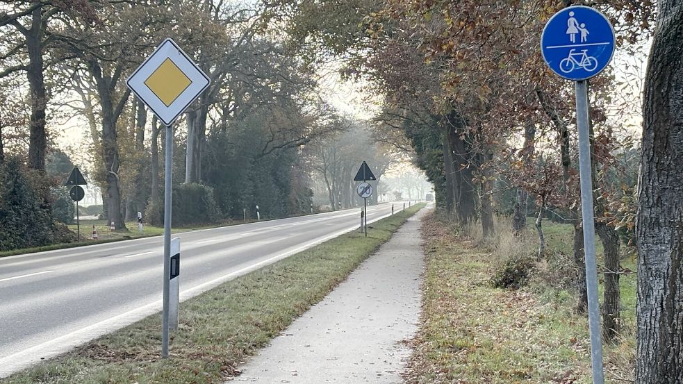 Die B436 am Ortsausgang von Etzel in Richtung Friedeburg. Hier wird die Geschwindigkeitsbegrenzung von 70 Kilometern pro Stunde aufgehoben. Foto: Susanne Ullrich/Archiv