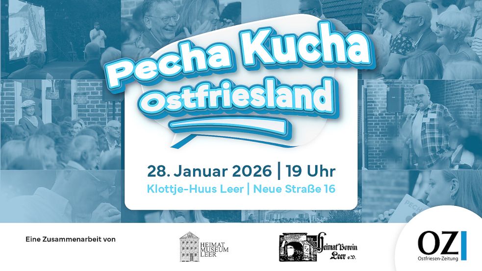 Im Januar findet die nächste Pecha-Kucha-Veranstaltung im Klottje-Huus in Leer statt. Grafik: Kirsten Schüür