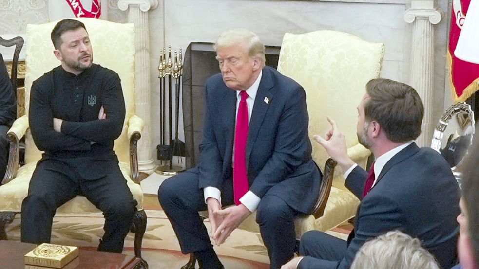 Vor den Augen der Weltöffentlichkeit: Trump und Vance demütigen den ukrainischen Präsidenten Selenskyj. (Archivbild) Foto: Mystyslav Chernov/AP/dpa