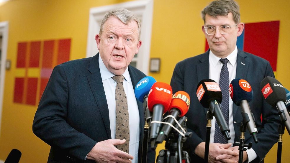 Dänemarks Außenminister Lars Løkke Rasmussen (links) will dafür sorgen, dass Trumps Annexionsfantasien nicht Wirklichkeit werden. Foto: Emil Nicolai Helms/Ritzau Scanpi