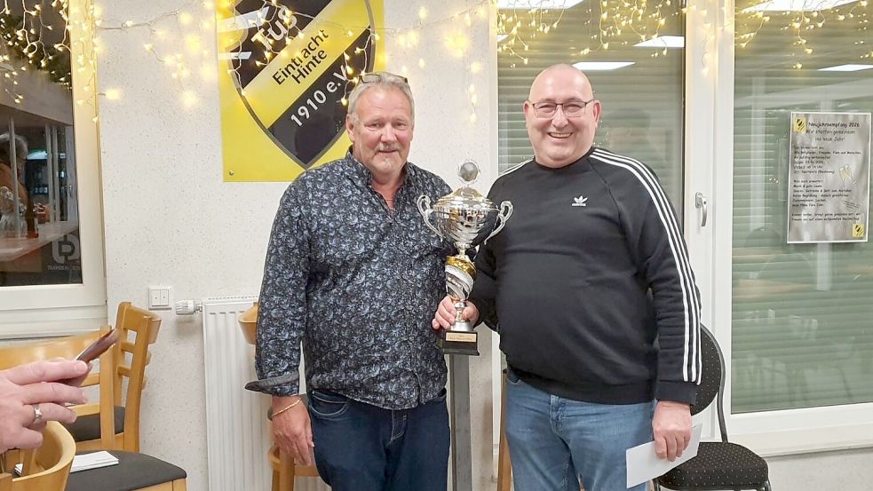 Abteilungsleiter Armin Voss (links) überreichte Turniersieger Karl-Hermann Wies den Epi-Voss-Wanderpokal.