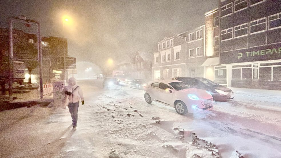 Schnee und Wind brechen an diesem Freitag über Ostfriesland herein. Foto: Klaus Ortgies