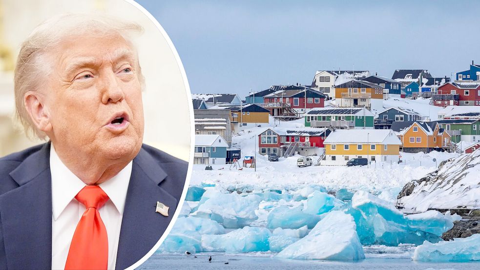 Donald Trump hat sein großes Interesse an Grönland in den vergangenen Tagen bekräftigt und einen Abkauf sowie ein militärisches Vorgehen als mögliche Optionen in den Raum gestellt. Foto: dpa/Michael Kappeler, AFP/Odd Andersen