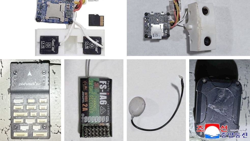KCNA veröffentlichte auch die Einzelteile der abgeschossenen Drohne, die aus Südkorea stammen soll. Foto: Uncredited/KCNA/KNS/dpa