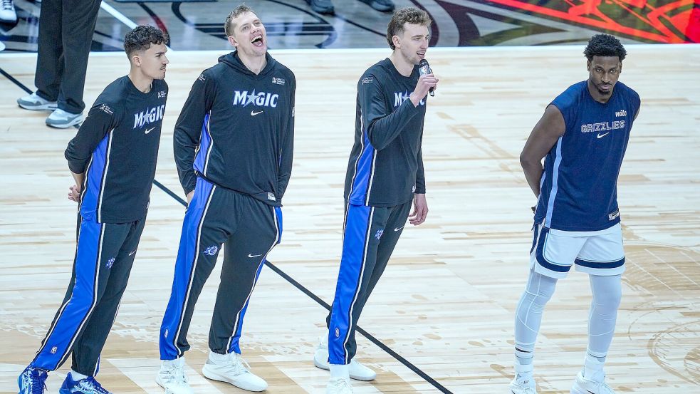 Drei Deutsche dabei: Da Silva (l) neben Moritz (M) und Franz Wagner. Foto: Soeren Stache