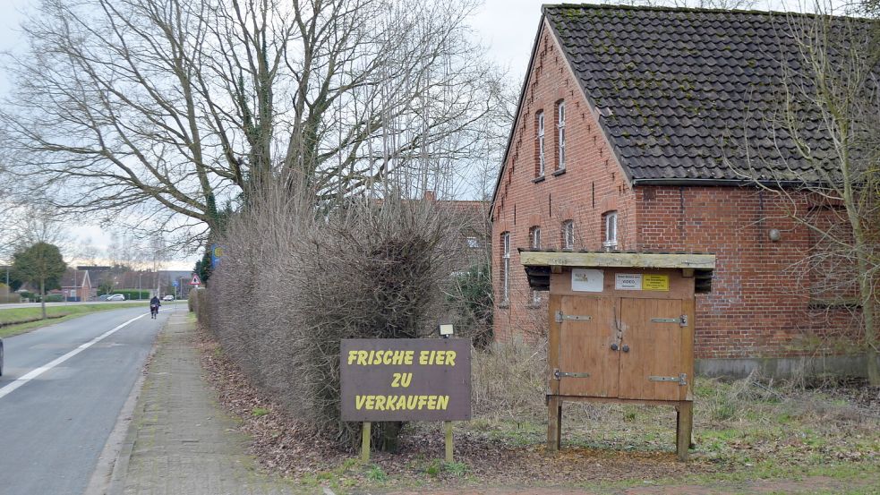 Dieser Selbstbedienungsstand für Eier an der 1. Südwieke in Rhauderfehn wurde in jüngster Zeit mehrmals Ziel von Dieben. Nun hat die Polizei einen öffentlichen Zeugenaufruf gestartet. Foto: Astrid Fertig