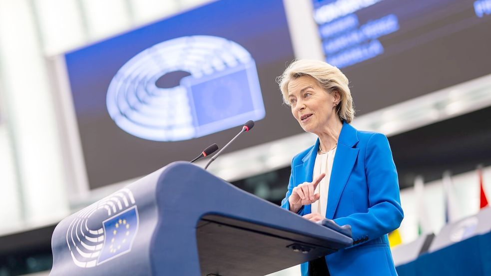 „Wir stehen an einem Scheideweg“, sagte Kommissionspräsidentin Ursula von der Leyen. Foto: Philipp von Ditfurth/dpa