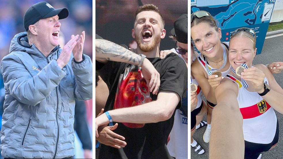 Sie überzeugten mit ihren Leistungen und kamen 2025 des Öfteren auf noz.de zu Wort: Timo Schultz, Isaiah Hartenstein und Pia Greiten. Foto: osnapix/Michael Titgemeyer, dpa/Nate Billings, Pia Greiten