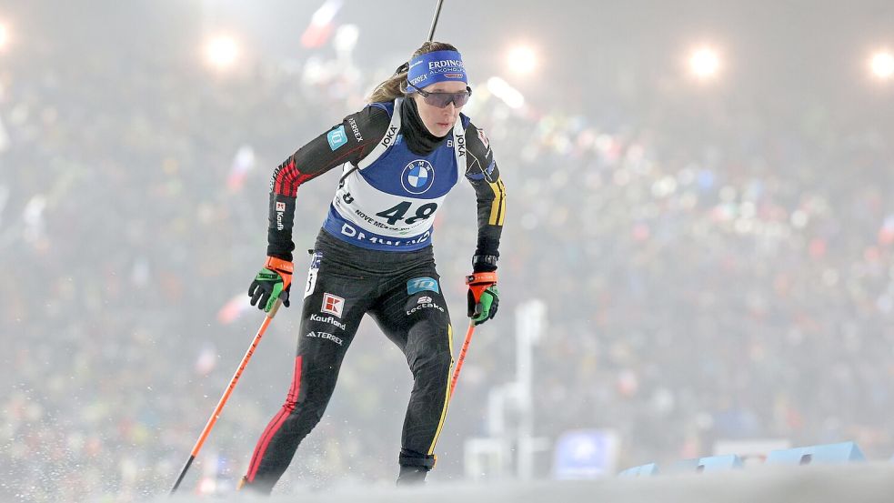 Franziska Preuß auf der Strecke in Nove Mesto. Foto: Libor Plíhal/CTK/dpa