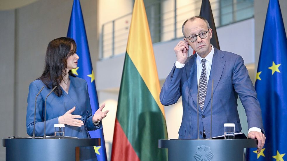 Merz traf die litauische Premierministerin Inga Ruginiene in Berlin. Foto: Britta Pedersen/dpa