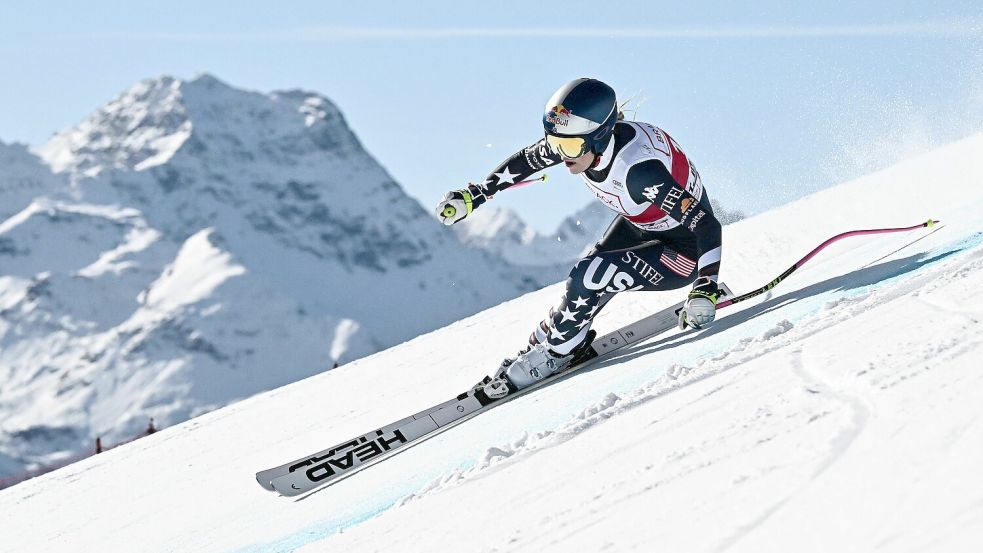 US-Skistar Lindsey Vonn trotzt Alter und Verletzungen, um eines der bemerkenswertesten Comebacks der Olympia-Geschichte zu feiern. Foto: AFP/FABRICE COFFRINI