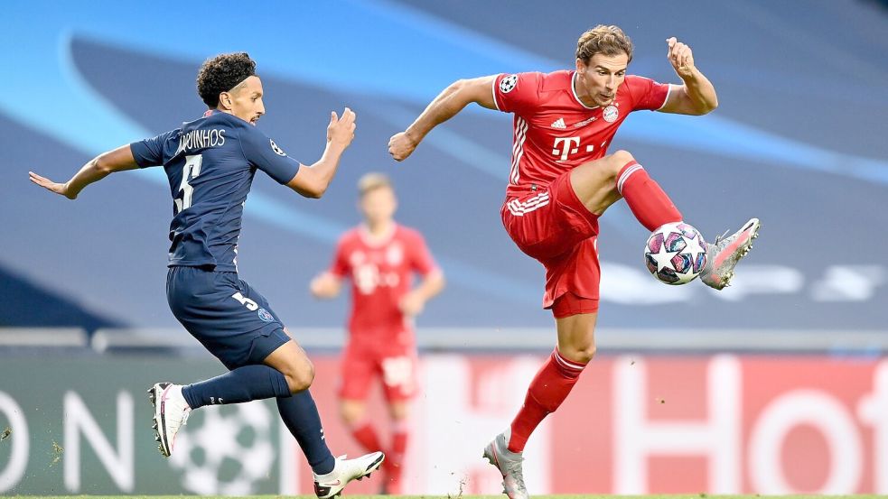 Der größte Sieg: Leon Goretzka in Aktion beim 1:0 des FC Bayern gegen Paris Saint-Germain im Champions-League-Finale 2020. (Archivbild) Foto: Michael Regan/Getty Images via U