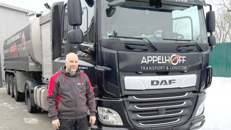 Carsten Appelhoff führt in Aurich ein Unternehmen mit 18 Mitarbeitern und zehn Lkw-Zügen.Foto: privat