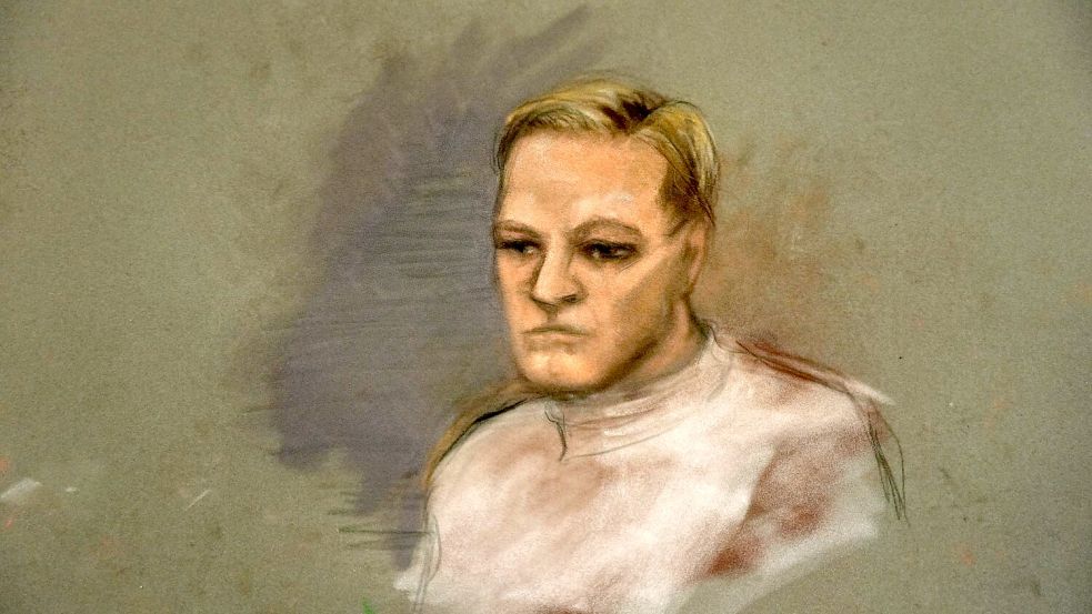 Marius Borg Høiby darf während des Prozesses nicht fotografiert werden. So stellt ihn ein Gerichtszeichner am ersten Verhandlungstag dar. Foto: Ane Hem/NTB/dpa