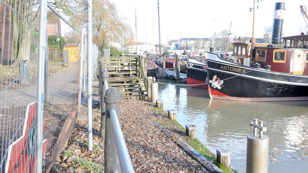 In Höhe des Garrelschen Gartens ist ein Teil der Uferpromenade abgesperrt. Das Foto stammt aus dem November 2025. Foto: Bodo Wolters/Archiv