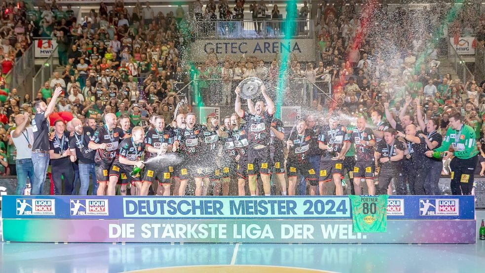 Der SC Magdeburg möchte wie 2024 den Meistertitel feiern. (Archivbild) Foto: Andreas Gora