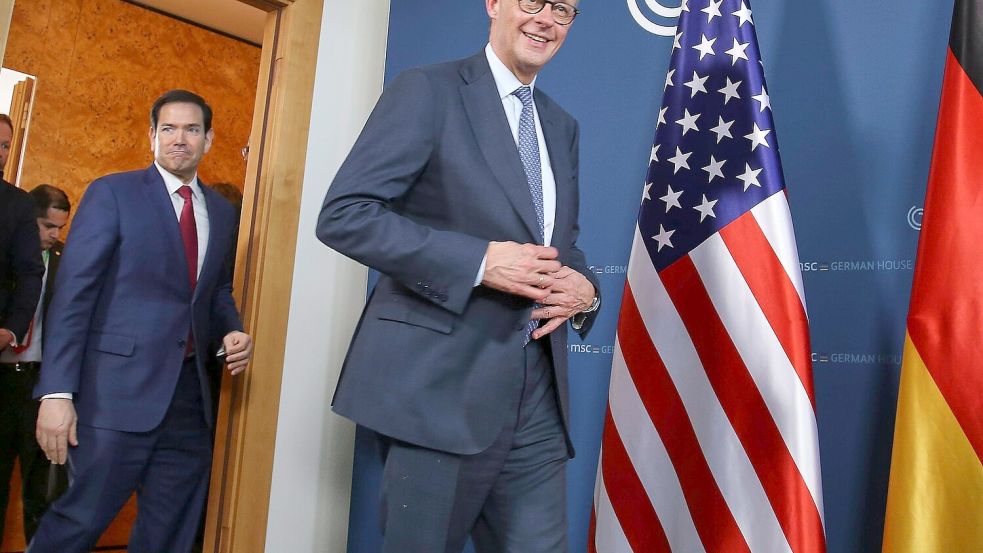 Können Sie Verstimmungen ausräumen? Bundeskanzler Friedrich Merz und US-Außenminister Marco Rubio bei der Münchner Sicherheitskonferenz. Foto: IMAGO/dts Nachrichtenagentur