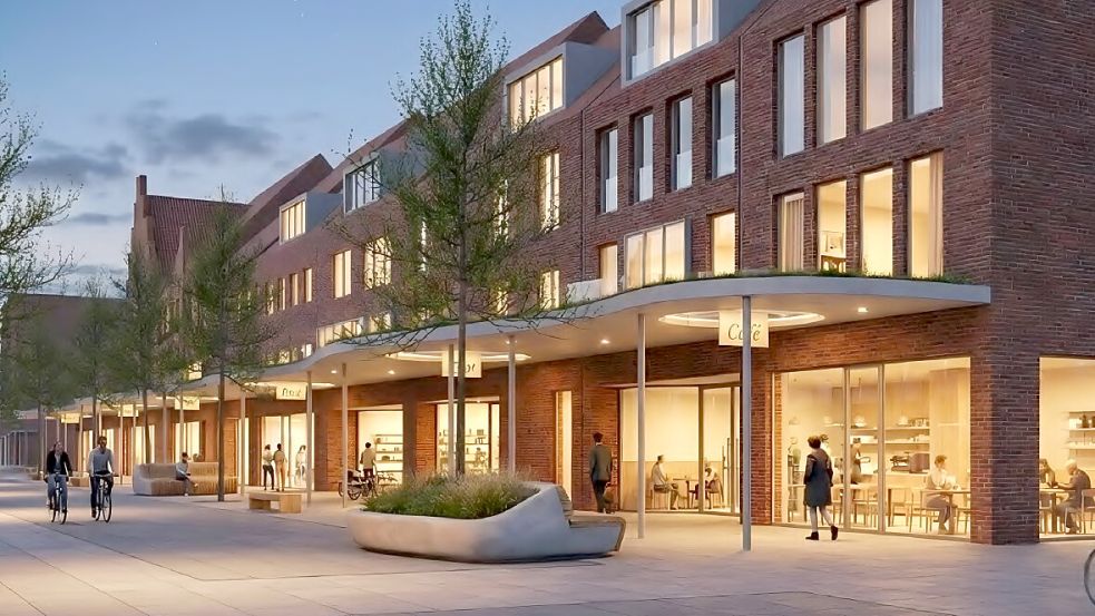 So soll die neue Neutor-Galerie aussehen: mit Stahlkonstruktion und Glaskuppeln. Grafik: Stadt Emden