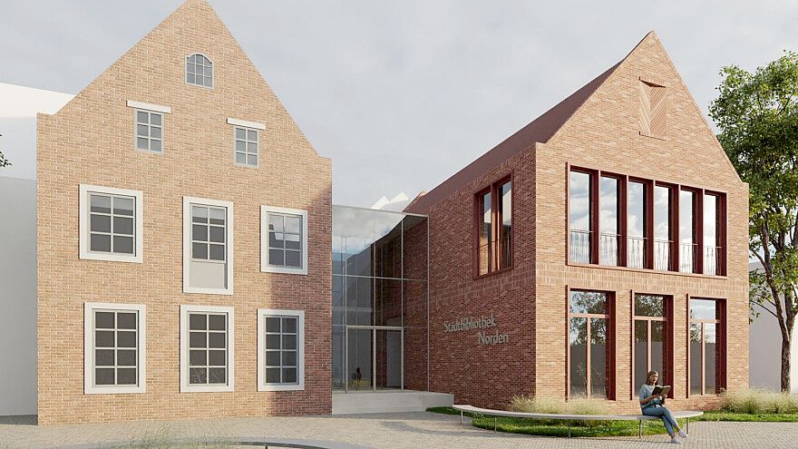 So stellen sich die Planer die neue Stadtbibliothek vor. Skizze: Angelis & Partner