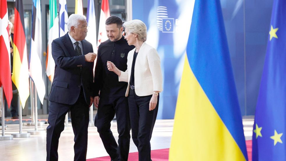 EU-Ratspräsident Costa und Kommissionspräsidentin von der Leyen besuchen heute Kiew. (Archivbild) Foto: Omar Havana/AP/dpa