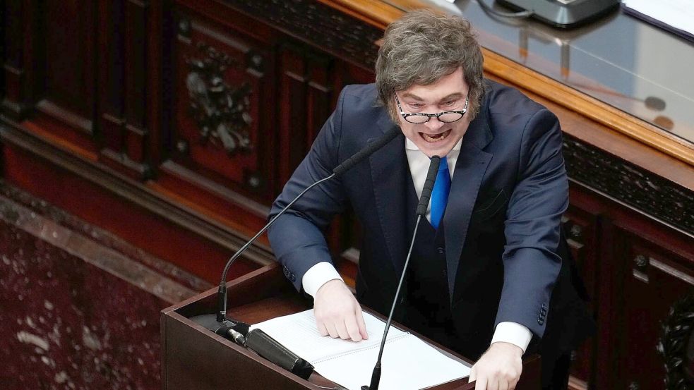 Der ultraliberale Präsident gerät heftig mit oppositionellen Abgeordneten aneinander. Foto: Gustavo Garello/AP/dpa