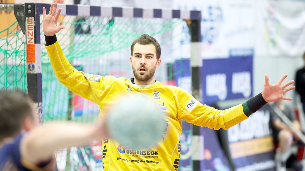 Torhüter Pal Merkovszki hielt vor allem vor der Pause überragend und verhinderte in dieser Phase einen klaren Auricher Rückstand. Foto: Jens Doden/Emden
