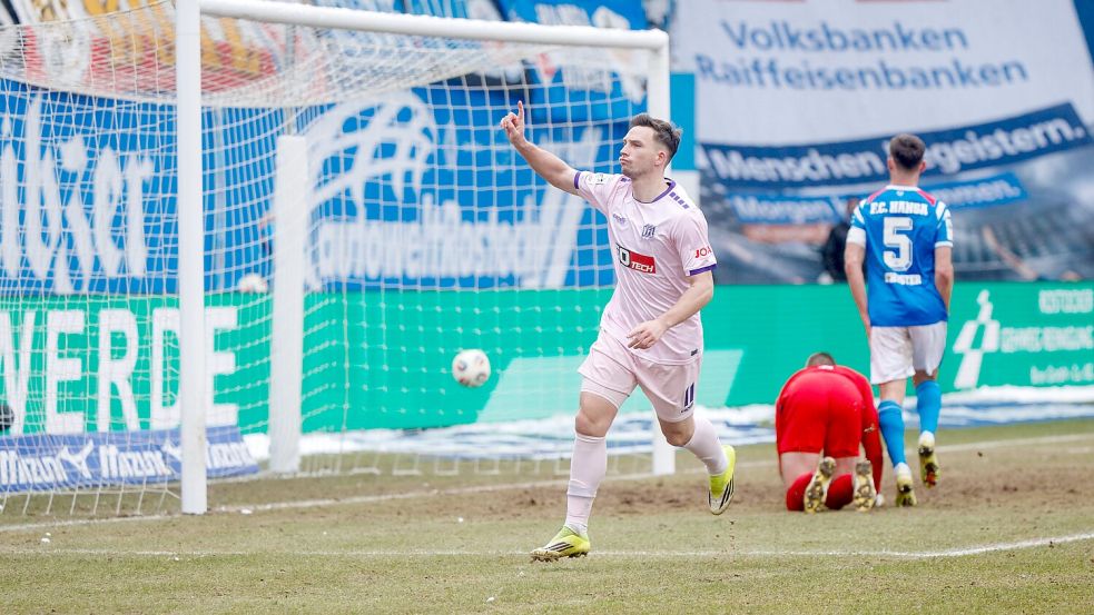 War in Rostock wieder einmal der beste Osnabrücker: Robin Meißner, der Torschütze zum 1:1 und Vorlagengeber zum 2:2. Foto: IMAGO/Andy Buenning