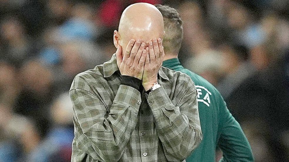 Manchester Citys Trainer Pep Guardiola war nach dem Aus in der Champions League gegen Real Madrid enttäuscht. Foto: Martin Rickett