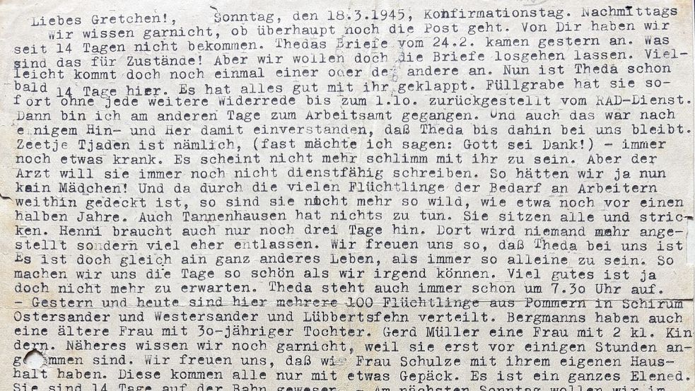 Ein Auszug aus einem Brief von Friedrich Ohlmer an seine Tochter. Foto: Archiv Marten Hagen