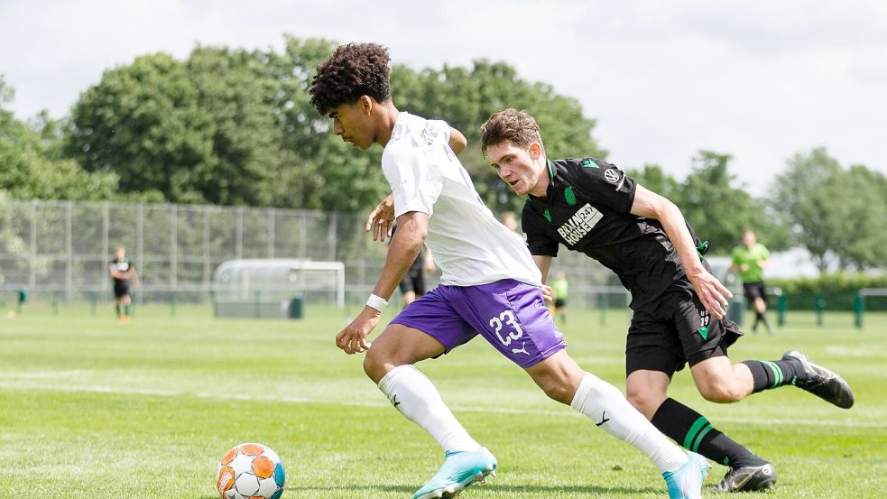 Ausgebildet im Nachwuchsleistungszentrum des VfL Osnabrück: Kevin Wiethaup, hier im NFV-Pokal-Finale der U19 gegen Hannover 96 am 26. Mai 2022. Foto: osnapix / Dauwe