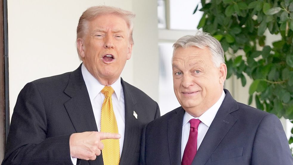 Trump betont bei Treffen immer sein gutes Verhältnis zu Orban. (Archivbild) Foto: Evan Vucci/AP/dpa