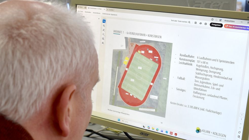 So soll die Leichtathletikanlage mit Kunstrasenplatz an der Werftstraße in Rhauderfehn aussehen. Foto: Archiv/Henrik Zein