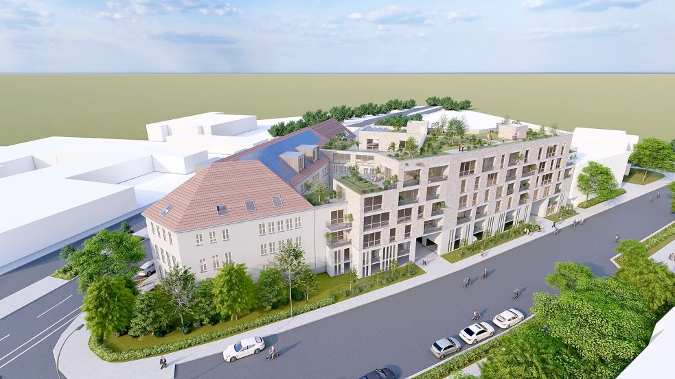 Das ehemalige Finanzamt an der Hannoverschen Straße in Osnabrück soll umgebaut und um einen Wohnkomplex erweitert werden. Foto: Oevermann Architekten