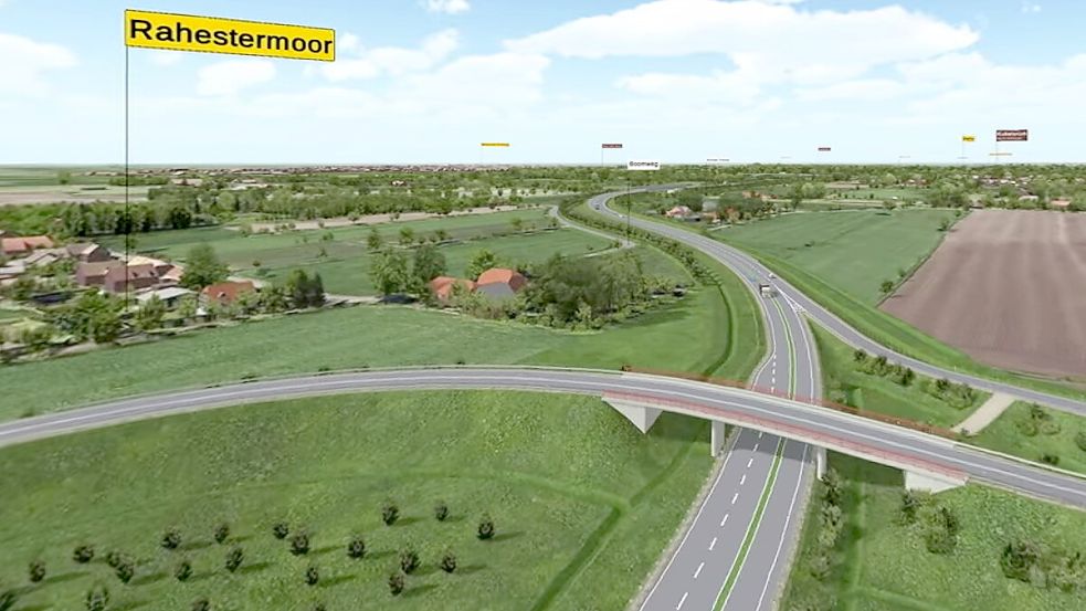 So sieht der Abzweig zwischen B 210n und Südumgehung bei Rahestermoor in einer Visualisierung aus. Grafik: Landesstraßenbehörde