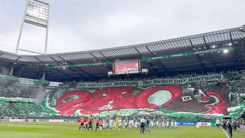 Die Choreografie der Werder-Fans vor dem Nordderby gegen den Hamburger SV. Foto: Carmen Jaspersen