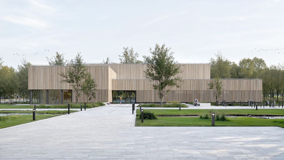 So soll es von Westen aus aussehen: das neue Hochschulgebäude am Emder Campus. Planung/Visualisierung: Andreas Poppinga