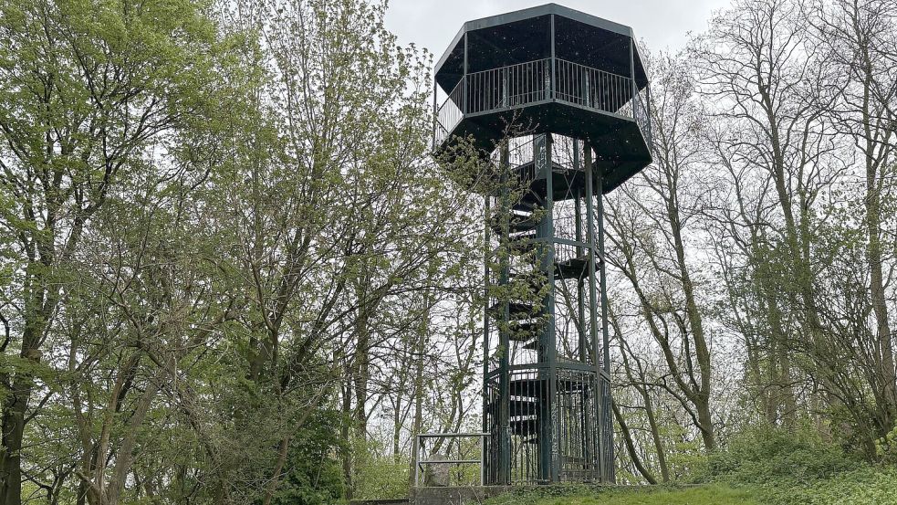 Der Aussichtsturm auf dem „Monte Teichmann“ hat in früheren Jahren den Blick bis zur Ems ermöglicht. Foto: Oliver Bär