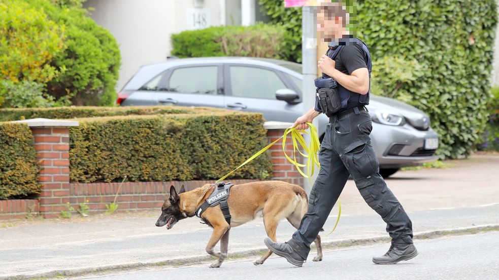 Mit Spürhunden waren Polizisten auf den Straßen in Pinneberg unterwegs. Foto: Florian Sprenger