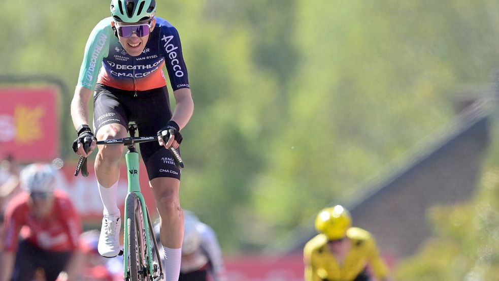 Paul Seixas bei seinem Sieg beim Flèche Wallonne. (Archivbild) Foto: David Pintens