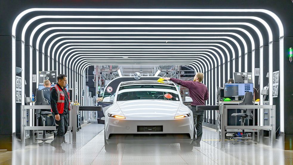Der US-Elektroautobauer Tesla hat den Krankenstand in der Fabrik in Grünheide bei Berlin reduziert. (Archivbild) Foto: Patrick Pleul