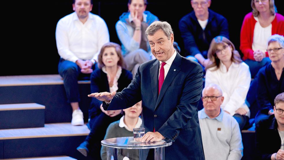 In der ARD-Arena geriet CSU-Chef Markus Söder mit Moderator Louis Klamroth aneinander, als es um die Definition von Reichtum in Deutschland ging. Foto: WDR/Ben Knabe