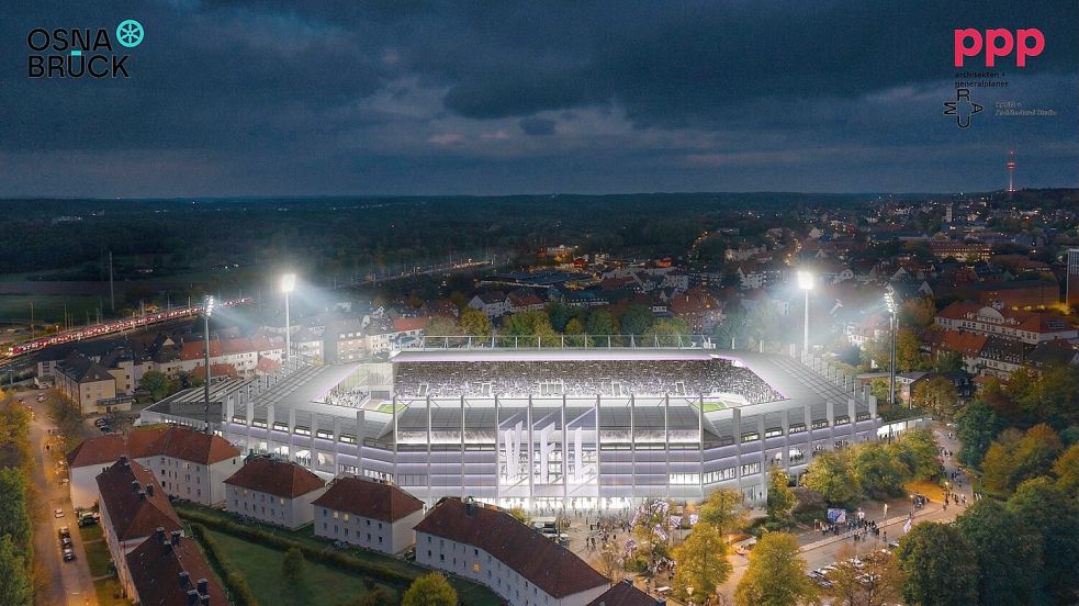 Das Flutlicht brennt, der Schinkel erstrahlt in Lila: So stellen sich die Planer die Bremer Brücke nach der Sanierung vor. Foto: ppp architekten + generalplaner/raum+