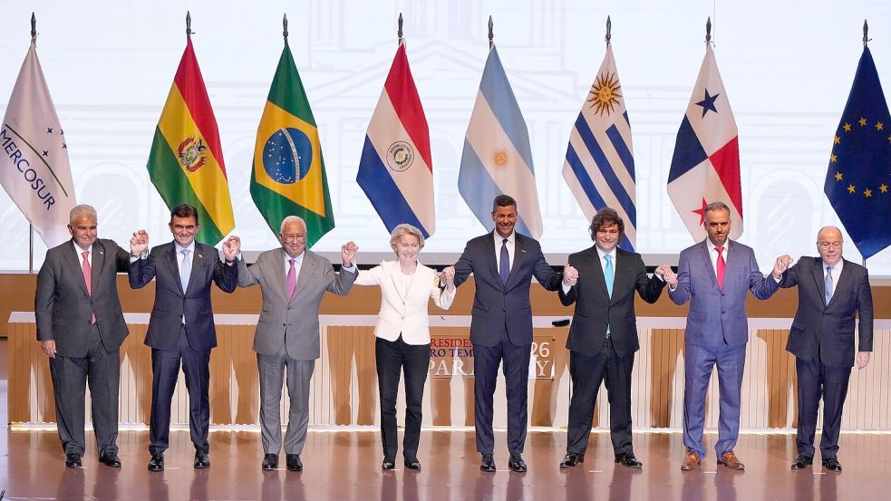 In Paraguay wurde Anfang des Jahres die Unterzeichnung des Abkommens gefeiert. (Archivbild) Foto: Jorge Saenz/AP/dpa